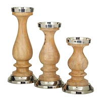 Silver Wood Candle Holder Set