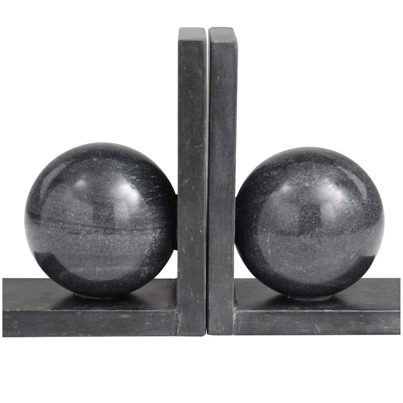 7.25" Black Orb Modern Marble Bookends, 2ct.