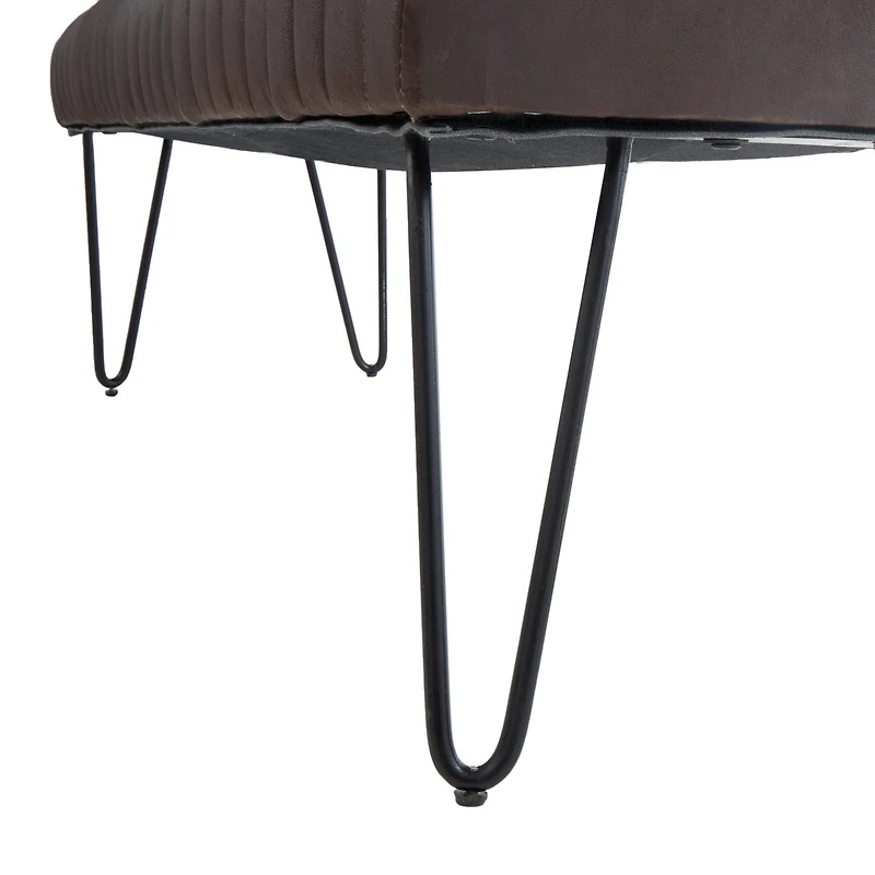 4ft. Dark Brown Leather Upholstered Bench with Hairpin Legs
