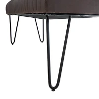 4ft. Dark Brown Leather Upholstered Bench with Hairpin Legs