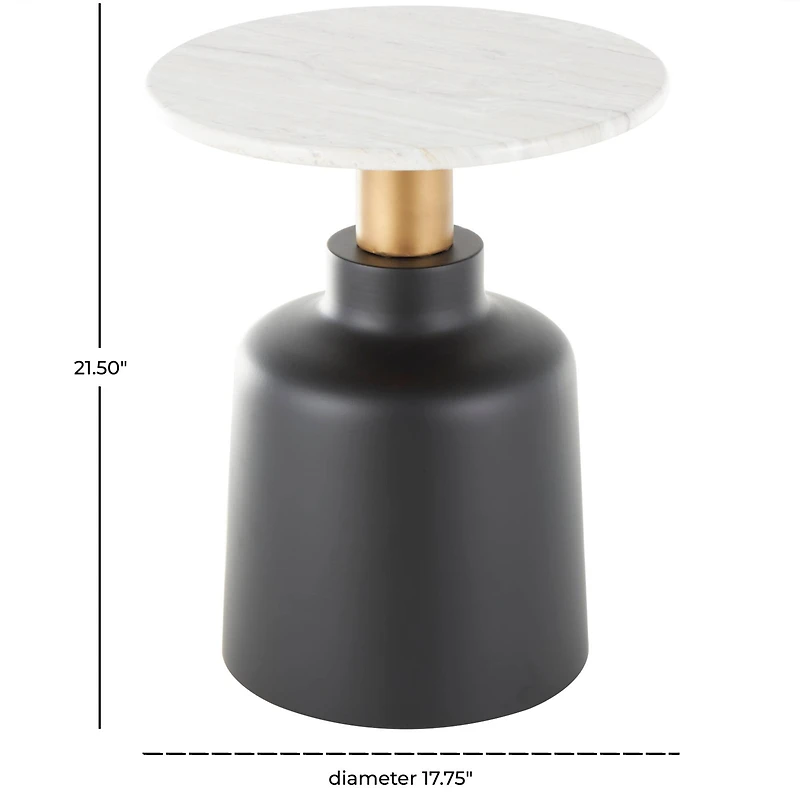 21.5" Black Metal Pedestal Accent Table with Faux White Marble Top