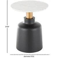 21.5" Black Metal Pedestal Accent Table with Faux White Marble Top