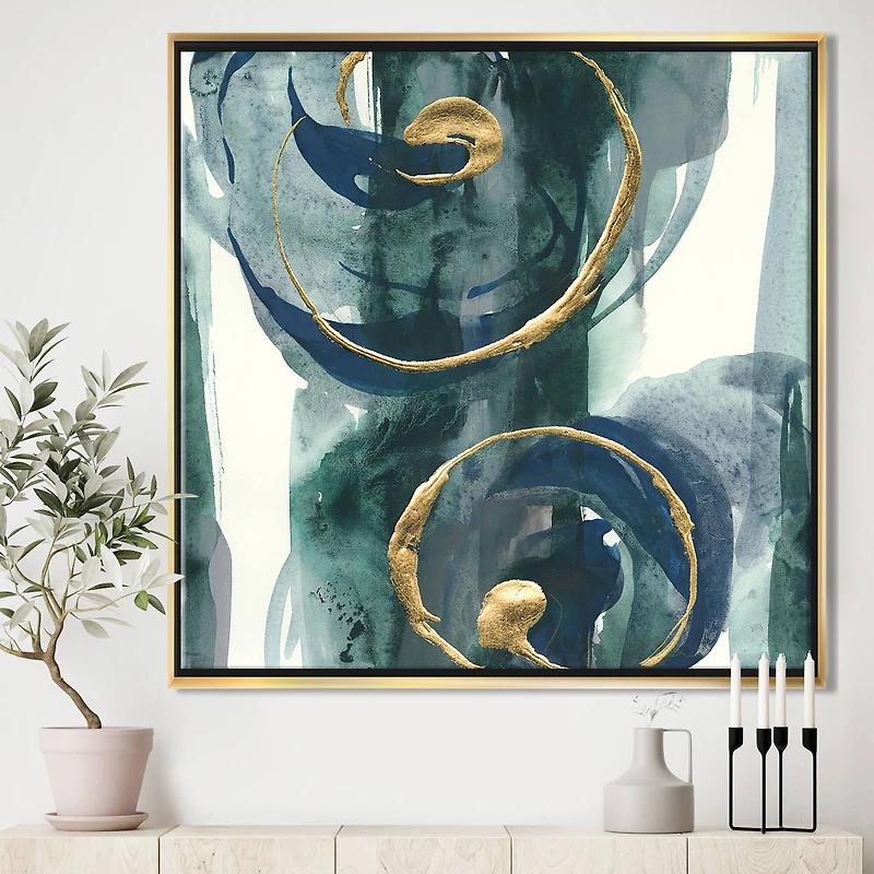 Designart - Mettalic Indigo and Gold II - Posh & Luxe Framed Canvas