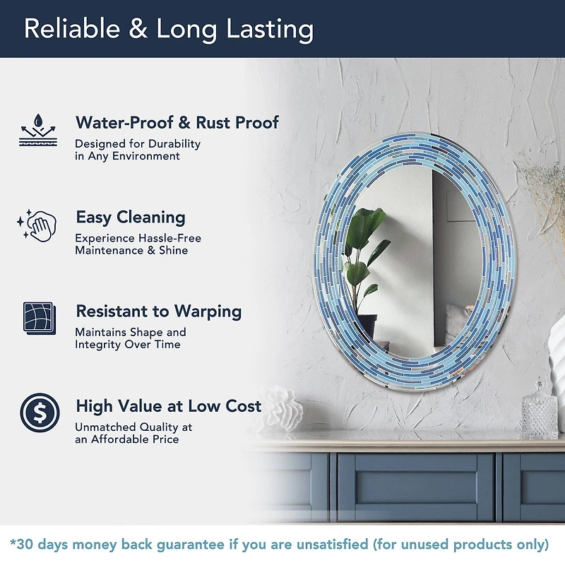 Head West Aqua/Blue3 Tile Framed Oval Wall Vanity Mirror - 23" x 29"