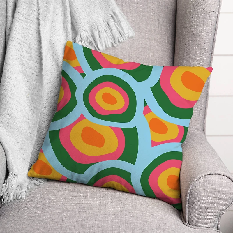 18" Abstract Retro Circles Spun Poly Pillow