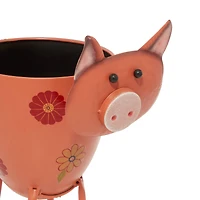 16" Pink Metal Eclectic Pig Planter