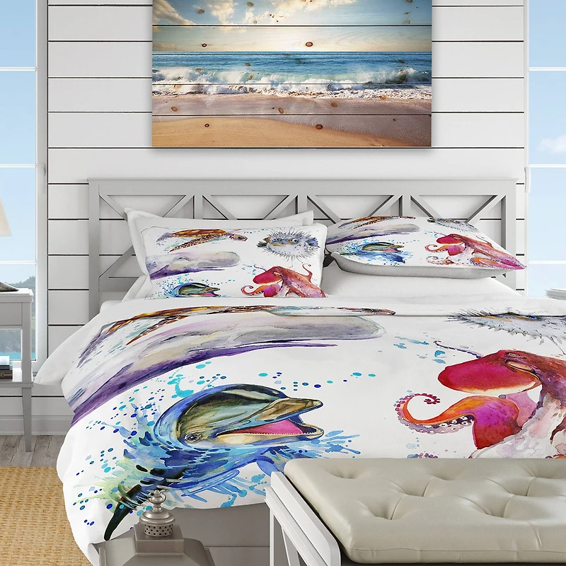 Designart 'Amazing Undersea Life Collage' Nautical & Coastal Bedding Set