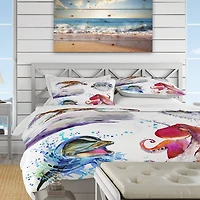 Designart 'Amazing Undersea Life Collage' Nautical & Coastal Bedding Set