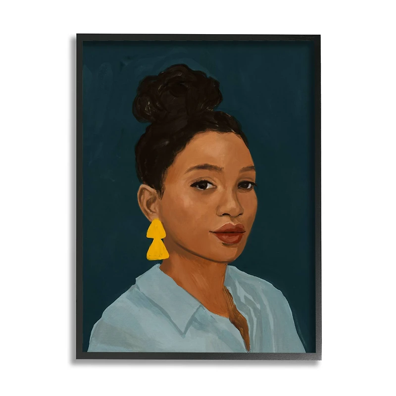 Stupell Industries Sophisticated Female Portrait With Yellow Triangle Earrings Framed Wall Art