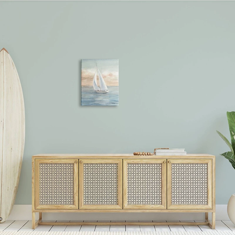 Stupell Industries Morning Sunrise Sailboat Soft Pink Contemporary Ocean Sky Canvas Wall Art