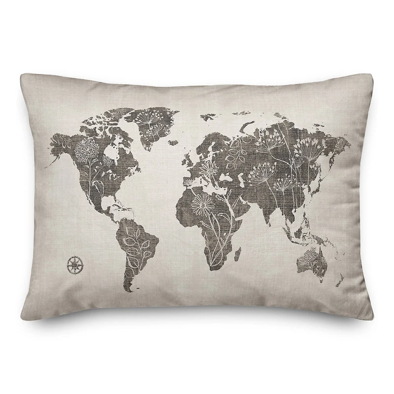 Floral Map 20" x 14" Indoor/Outdoor Pillow