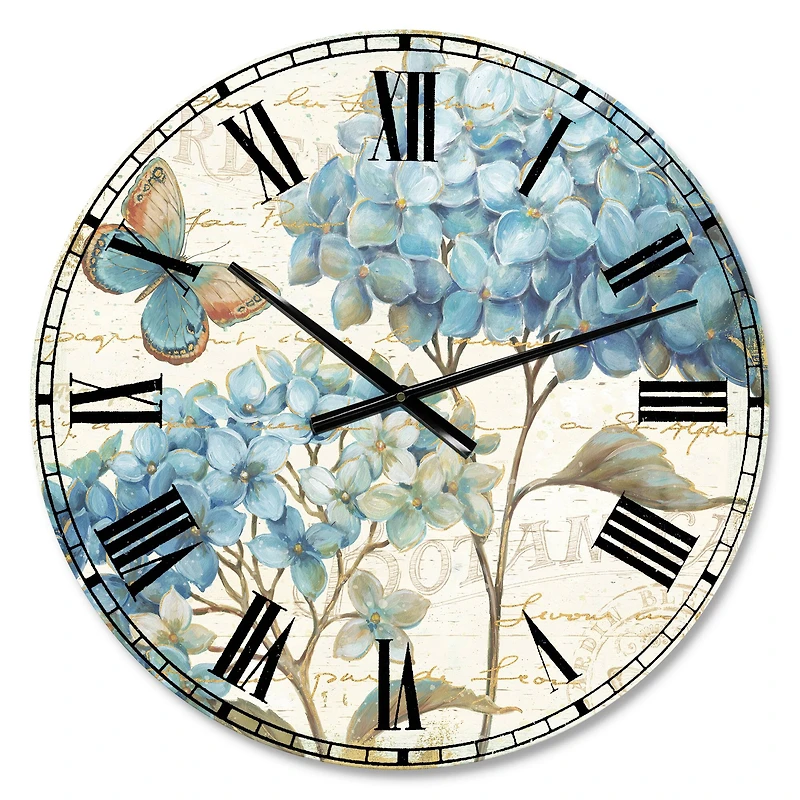 Designart Butterfly Blue Garden II Traditional Wall Clock