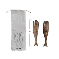 Hello Honey® Mango Wood Whale Salad Server Set with Drawstring Bag