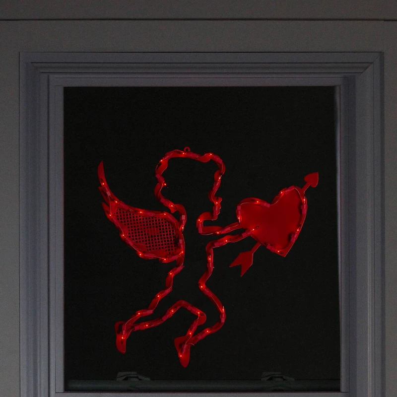 17" Lighted Red Cupid with Heart Window Silhouette Decoration