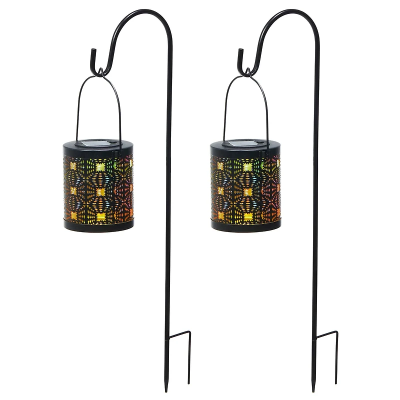 Glitzhome® Metal Cutout Pattern Solar Powered Lanterns, 2ct.