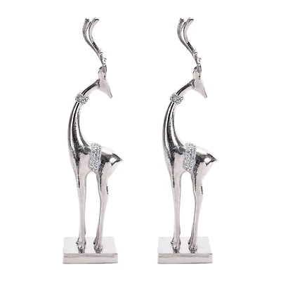 18" Silver Metal Holiday Deer, 2ct.