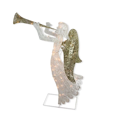 48" Silver & Gold Lighted Glittered Trumpeting Angel Outdoor Christmas Décor