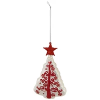 6" White & Red Christmas Tree Glass Ornament