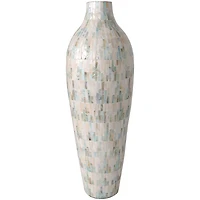 28" White Mother of Pearl Handmade Mosaic Inspired Vase with Pastel Blue & Pink Accents