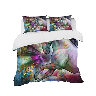 Designart 'Horse Over Colorful Abstract Image' Modern & Contemporary Bedding Set