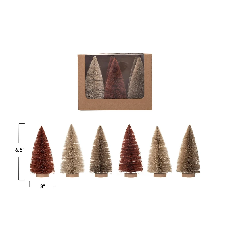 Hello Honey® 6.5" Gray & Mauve Sisal Bottle Brush Tree with Wood Base Set