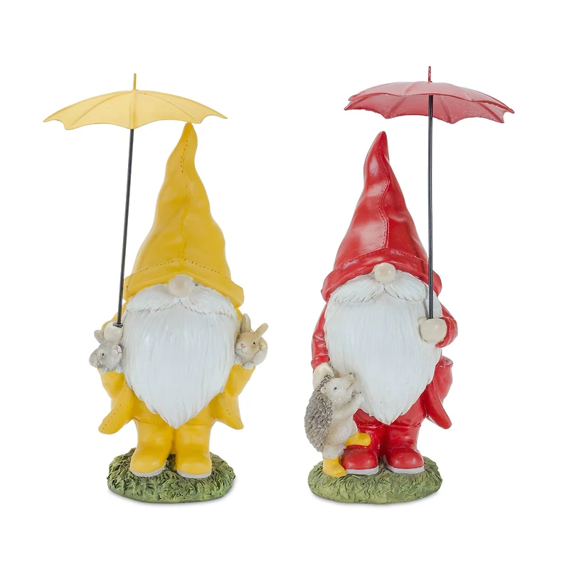 Garden Gnomes with Umbrellas & Woodland Animals Set