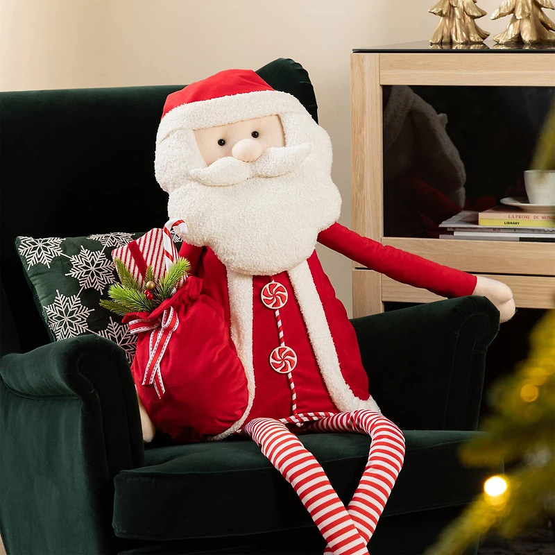 Glitzhome® 60"H Christmas Oversized Fabric Santa With Dangle Legs