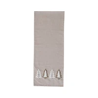 Hello Honey® 72" Natural Brown, Silver & Gold Cotton Chambray Table Runner with Embroidered Tufted Trees & Glass Beads
