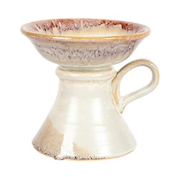 Hello Honey® 5.5" Cream & Brown Stoneware Pillar Candle Holder with Handle