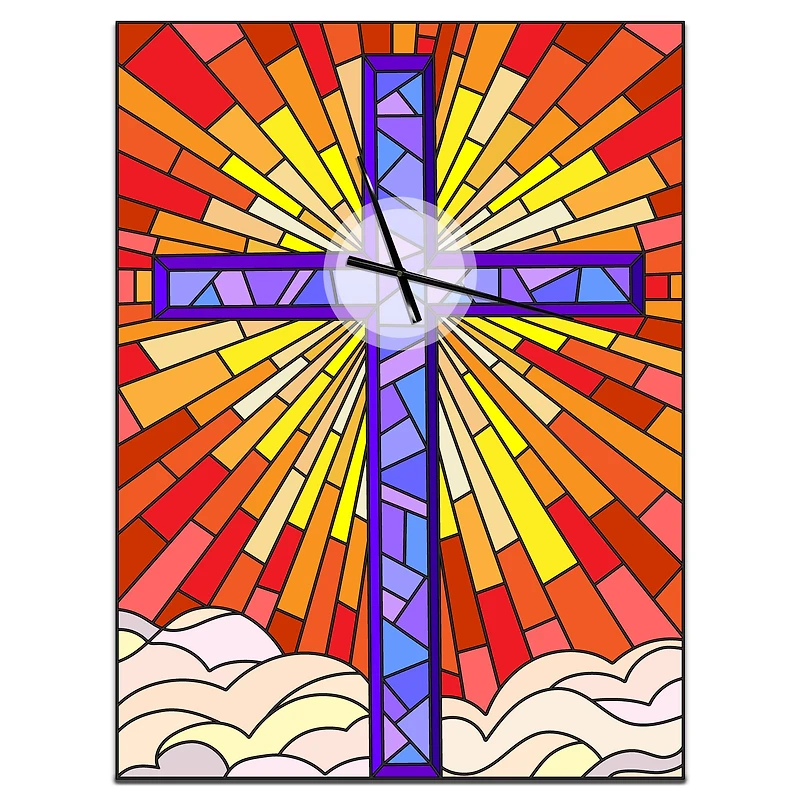 Designart 'Holy Cross Stained Glass Style Rustic Rectangular Wall Clock