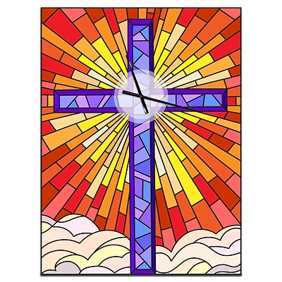 Designart 'Holy Cross Stained Glass Style Rustic Rectangular Wall Clock