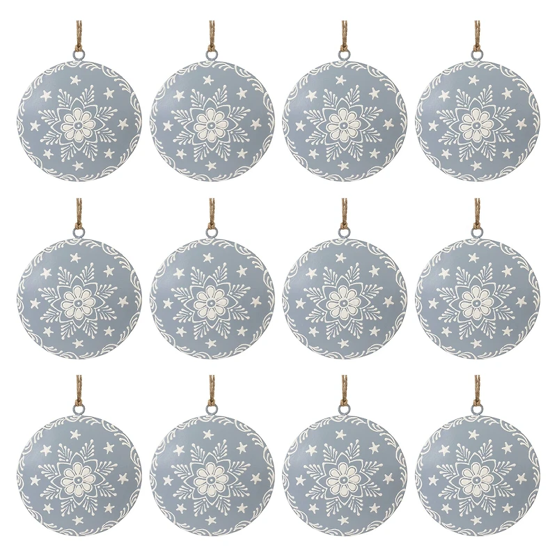 4.5" Metal Snowflake Disc Ornaments, 12ct.