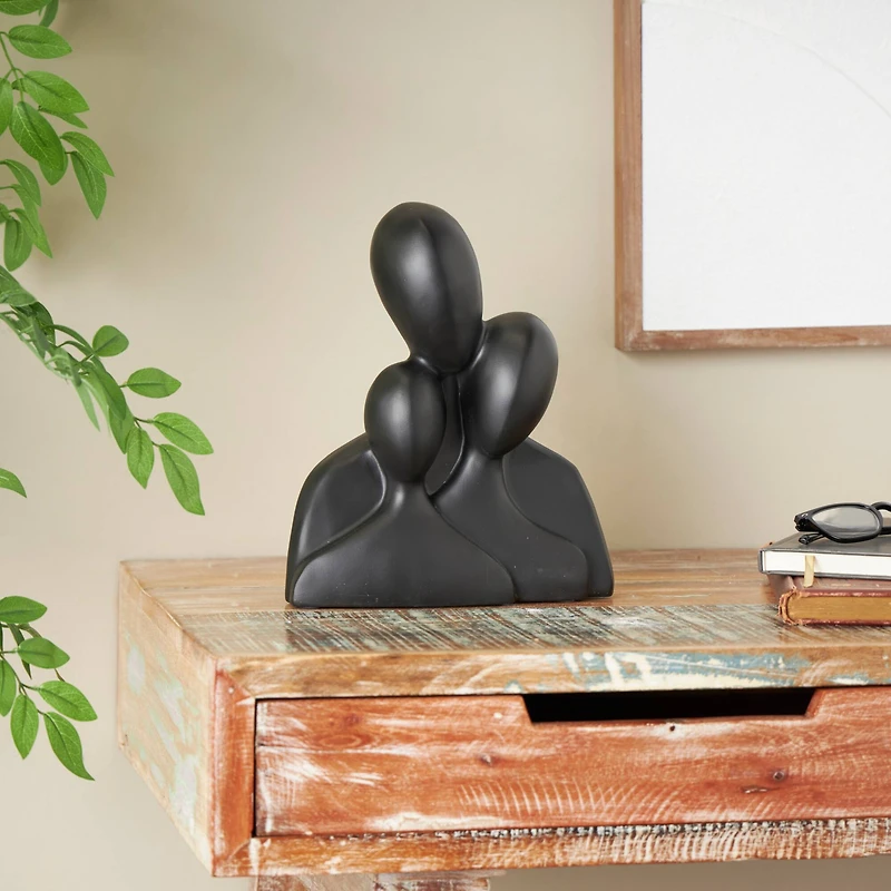11" Black Polystone Abstract Nesting Family 3-Head Sculpture