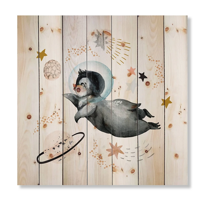 Designart - Little Penguin Flying Stars and Planets II