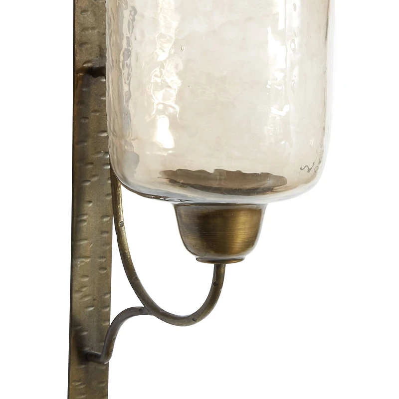 Bronze Iron and Glass Traditional Candle Wall Sconce, 17" x 7" x 9"