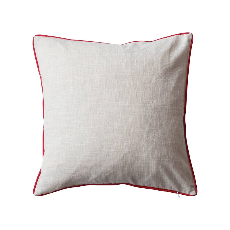 Hello Honey® 18" Embroidered Mushrooms Cotton Slub Throw Pillow with Red Piping