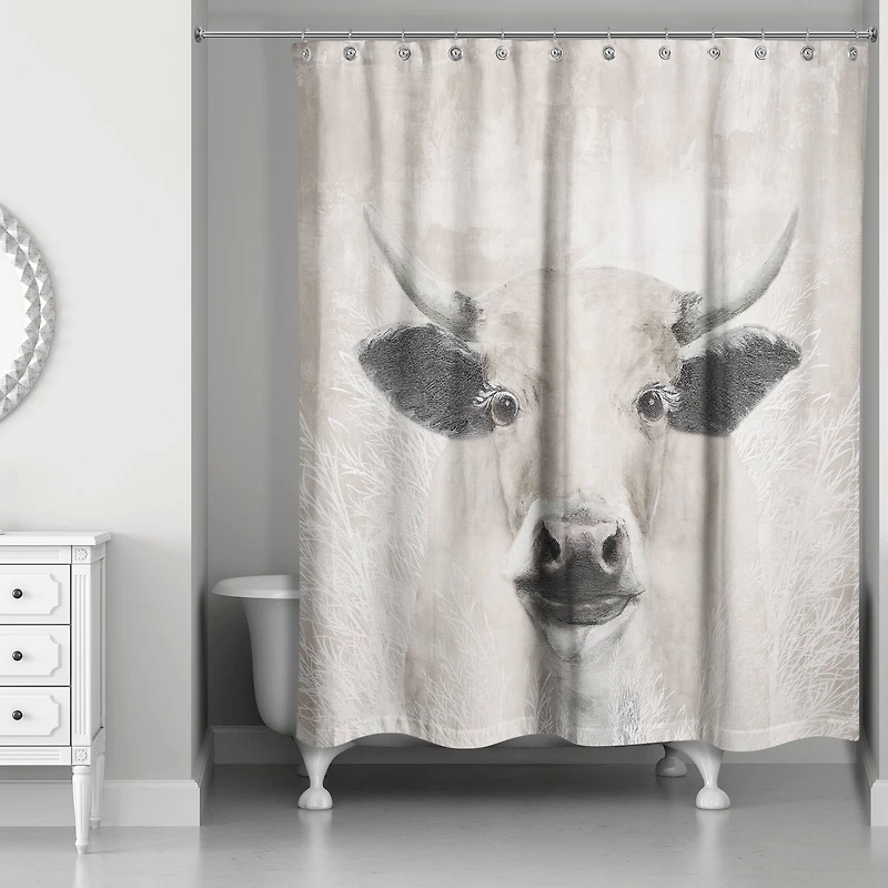Creamy Tonal Cow 71" x 74" Shower Curtain