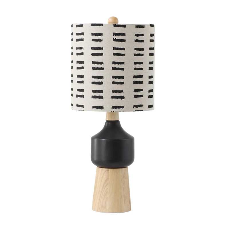 Hello Honey® Wood & Ceramic Table Lamp with Linen Mudcloth Pattern Shade
