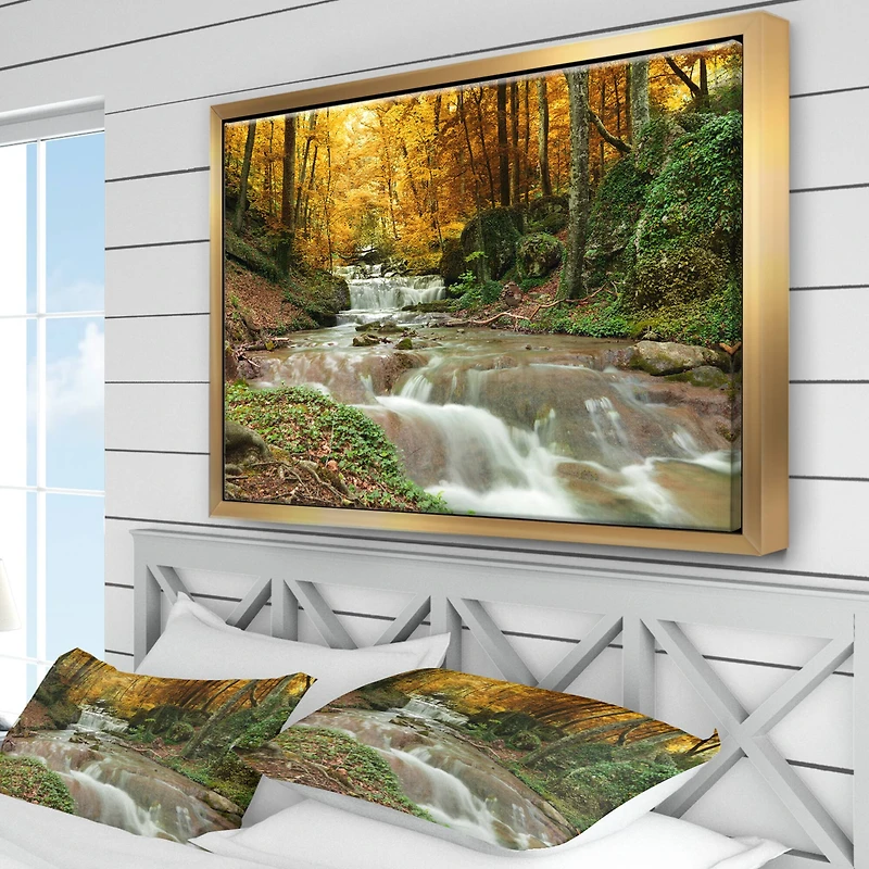 Designart - Forest Waterfall with Yellow Trees