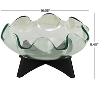 16" Clear Glass Kitchen Serving Bowl with Black Wooden Stand