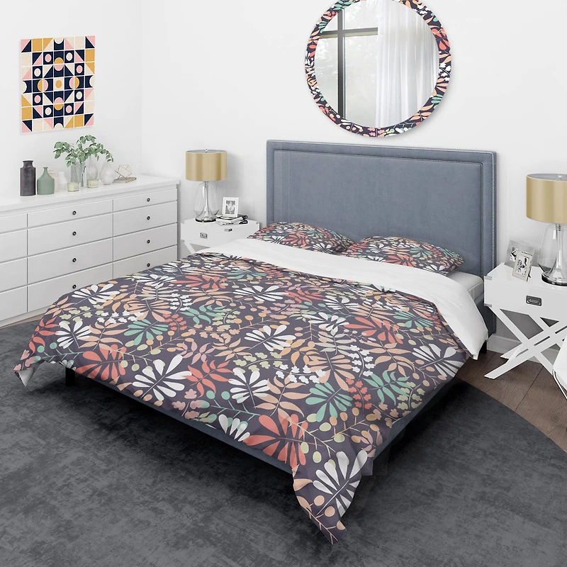 Designart 'Retro Botanical Pattern II' Mid-Century Duvet Cover Set