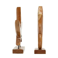 Set of 2 Brown Teak Wood Natural Sculpture 17", 18"