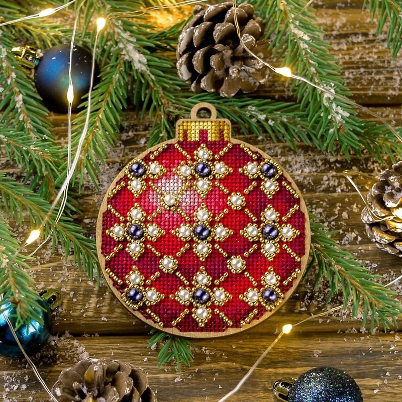 Wonderland Crafts Red & Gold Ornament Cross-Stitch Kit