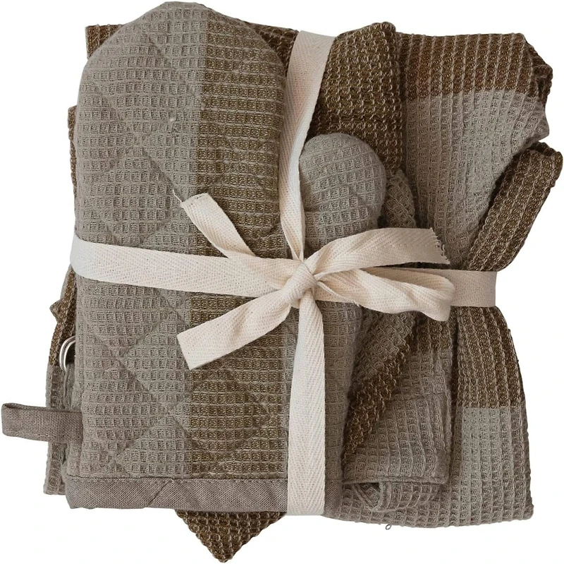 Hello Honey® Beige & Gray Child Apron, Chef Hat & Oven Mitt Set