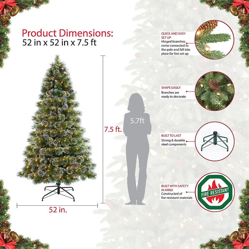 7.5ft. Pre-Lit Frosted Boulder Pine Artificial Christmas Tree, Clear Lights