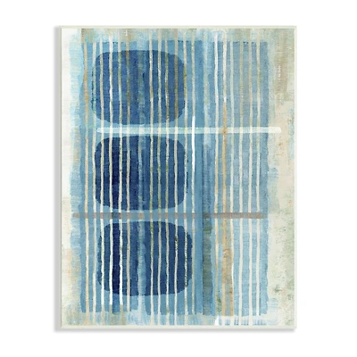 Stupell Industries Retro Mod Shapes Blue Beige Stripes Modern Painting Wall Plaque