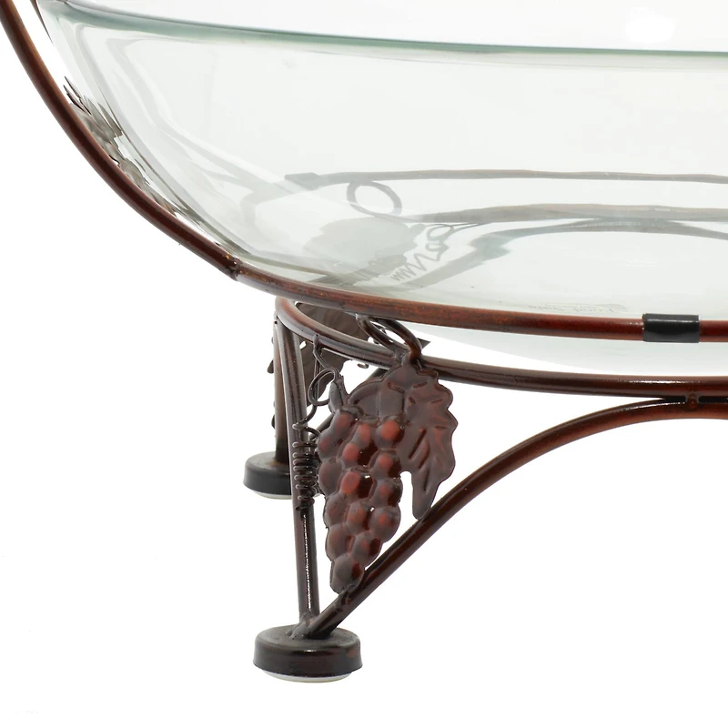 19" Clear Tempered Glass Kitchen Serving Bowl with Copper Metal Grapes Base