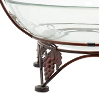 19" Clear Tempered Glass Kitchen Serving Bowl with Copper Metal Grapes Base