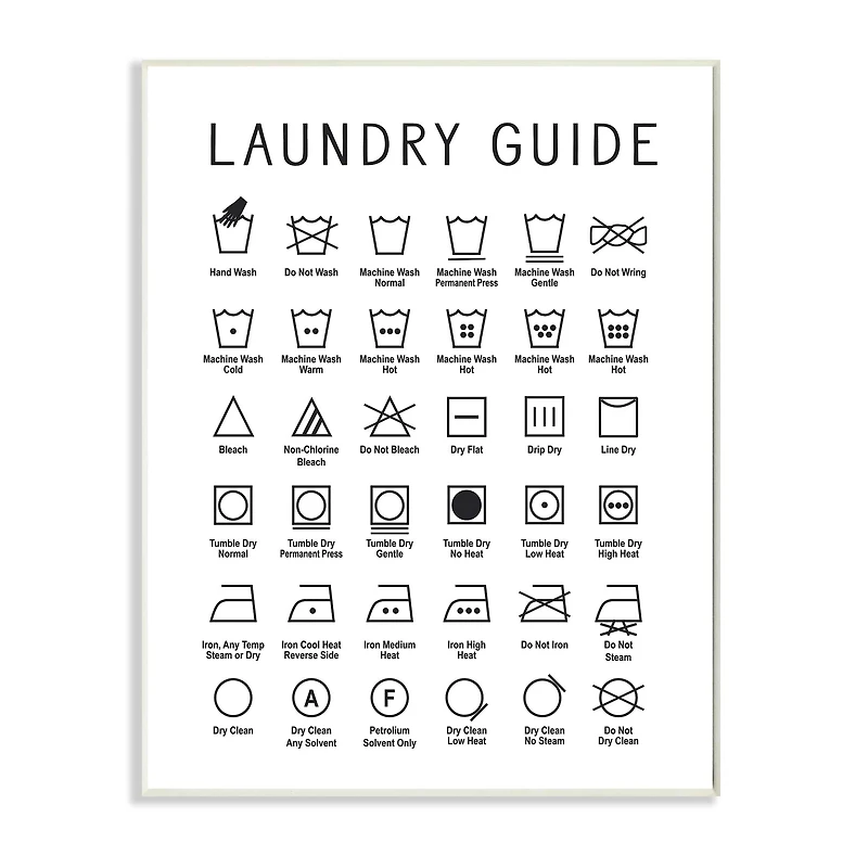 Stupell Industries Minimal Laundry Guide Cleaning Chart Helpful Symbols Wood Wall Plaque
