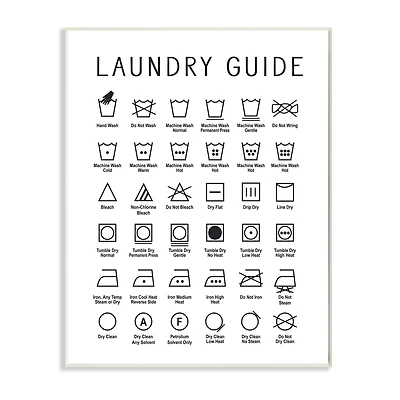 Stupell Industries Minimal Laundry Guide Cleaning Chart Helpful Symbols Wood Wall Plaque